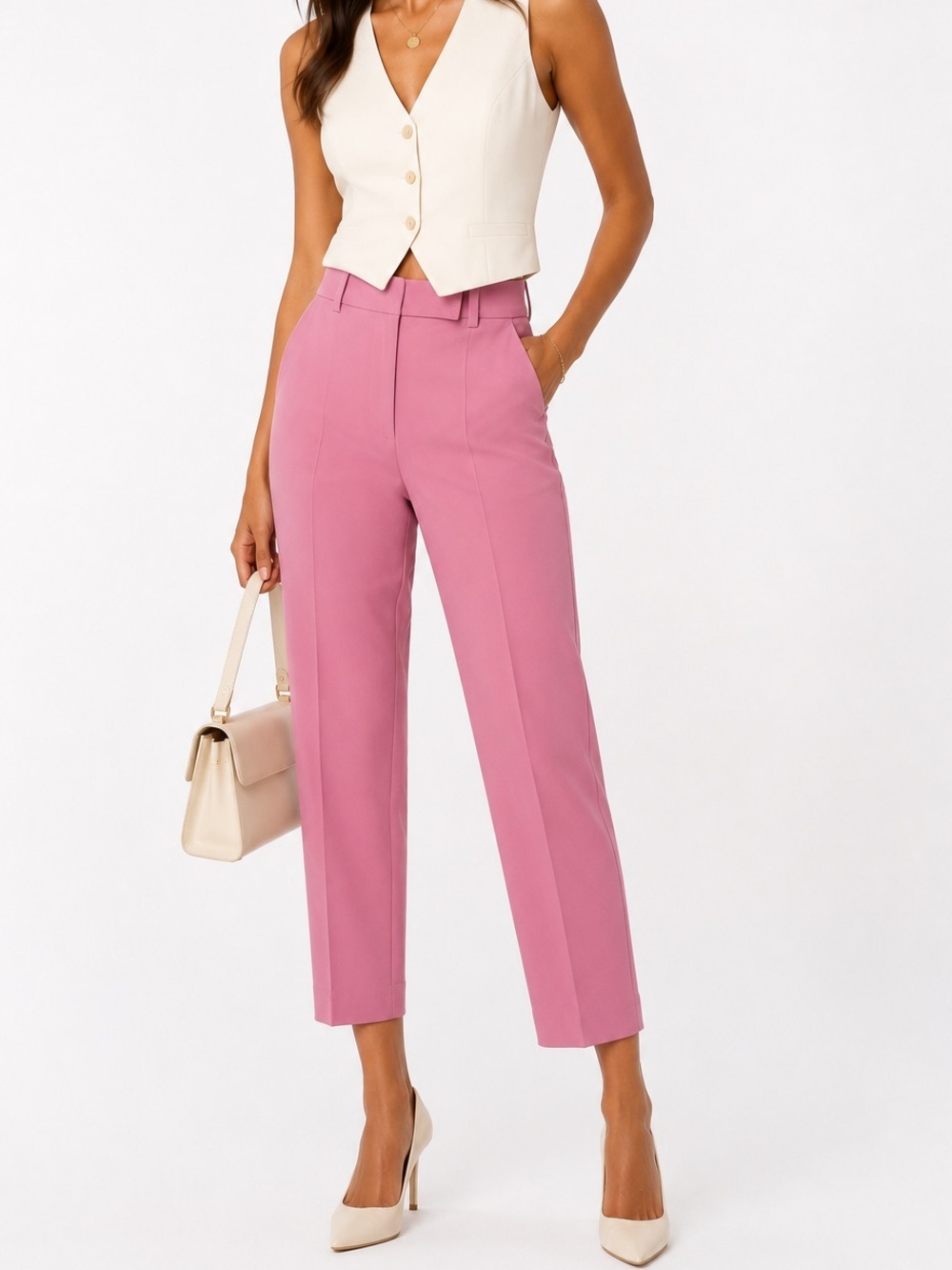 H&M Dusty Pink Tailored Ankle Pants US 4 High Rise Office Career